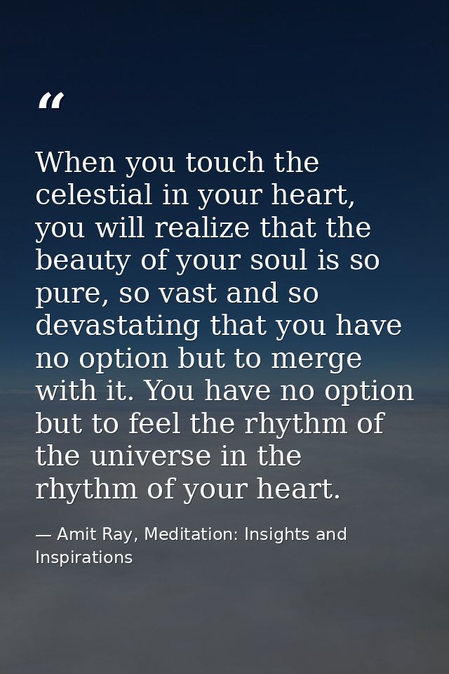 When you touch the celestial in your heart, you will realize that the beauty of your soul is so pure, so vast and so dev — Amit Ray, Meditation: Insights and Inspirations