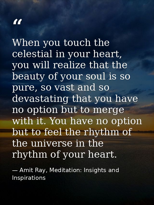 When you touch the celestial in your heart, you will realize that the beauty of your soul is so pure, so vast and so dev — Amit Ray, Meditation: Insights and Inspirations