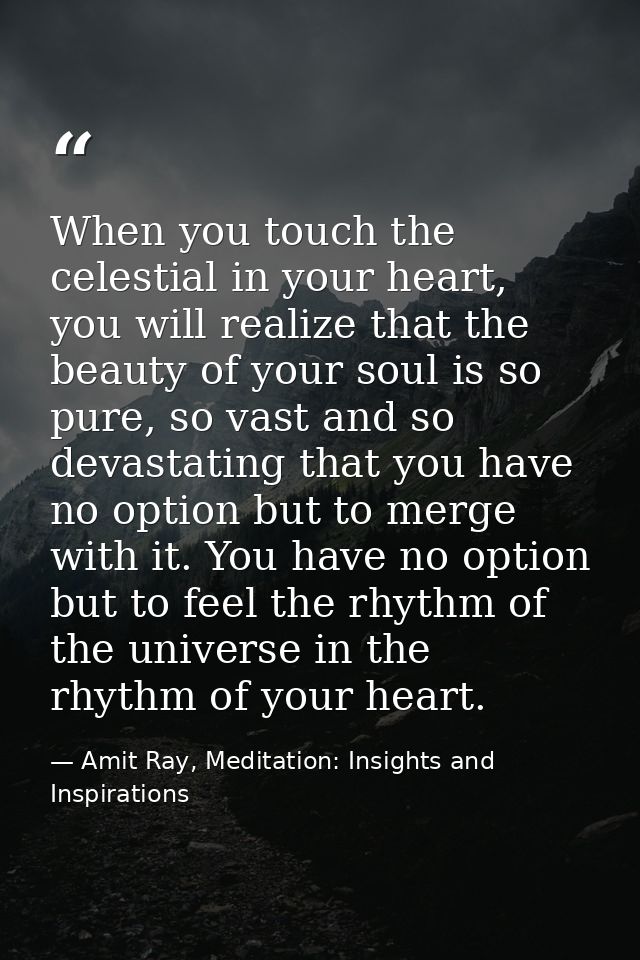 When you touch the celestial in your heart, you will realize that the beauty of your soul is so pure, so vast and so dev — Amit Ray, Meditation: Insights and Inspirations