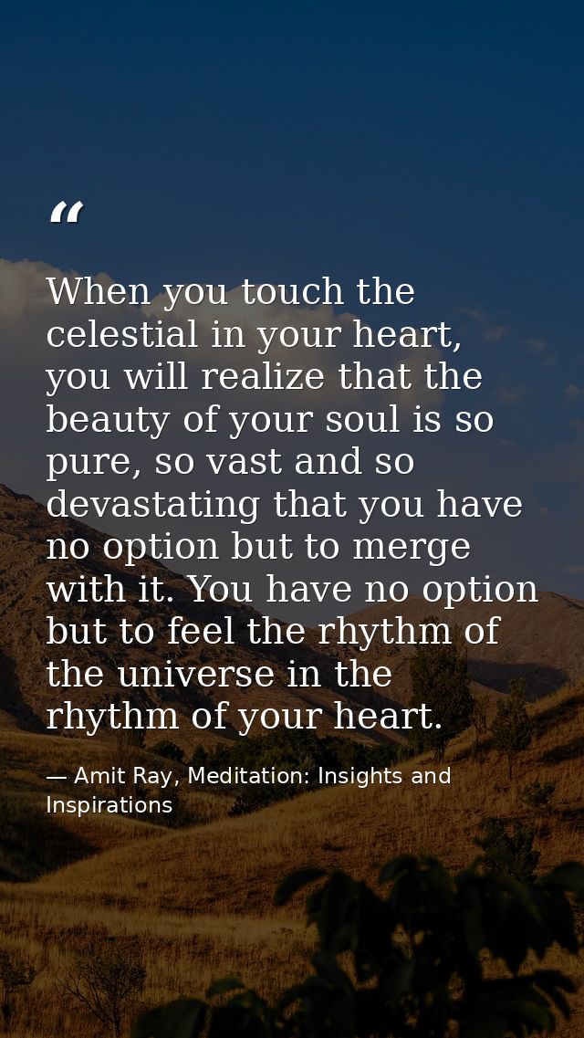 When you touch the celestial in your heart, you will realize that the beauty of your soul is so pure, so vast and so dev — Amit Ray, Meditation: Insights and Inspirations