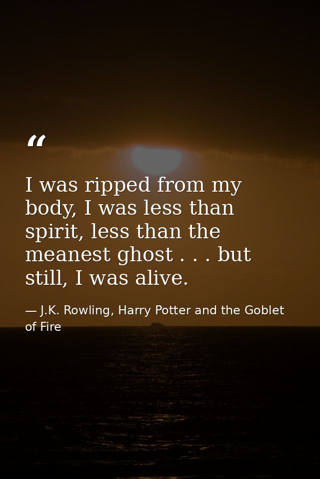 I was ripped from my body, I was less than spirit, less than the meanest ghost . . . but still, I was alive. — J.K. Rowling, Harry Potter and the Goblet of Fire