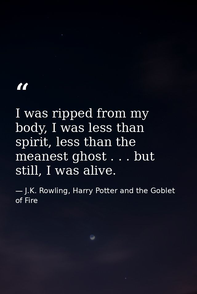I was ripped from my body, I was less than spirit, less than the meanest ghost . . . but still, I was alive. — J.K. Rowling, Harry Potter and the Goblet of Fire