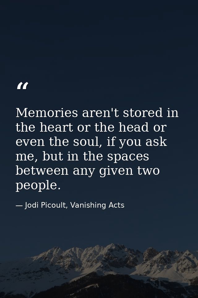 Memories aren't stored in the heart or the head or even the soul, if you ask me, but in the spaces between any given two — Jodi Picoult, Vanishing Acts