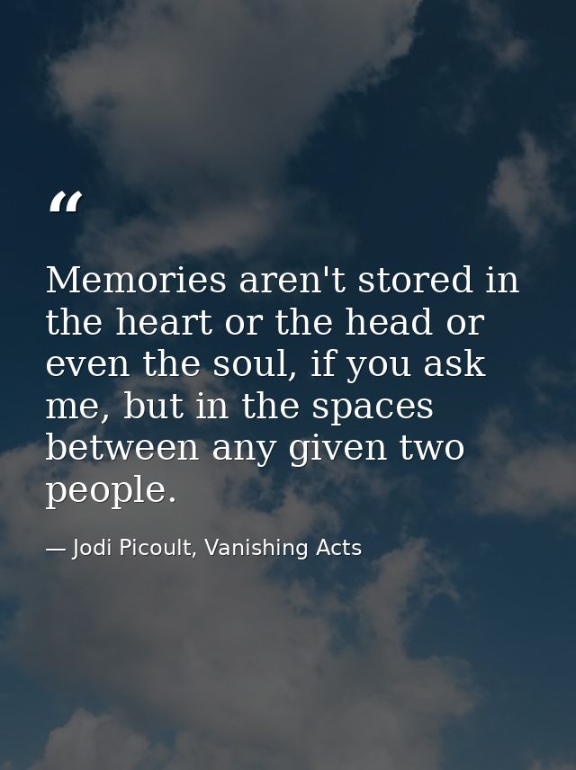 Memories aren't stored in the heart or the head or even the soul, if you ask me, but in the spaces between any given two — Jodi Picoult, Vanishing Acts