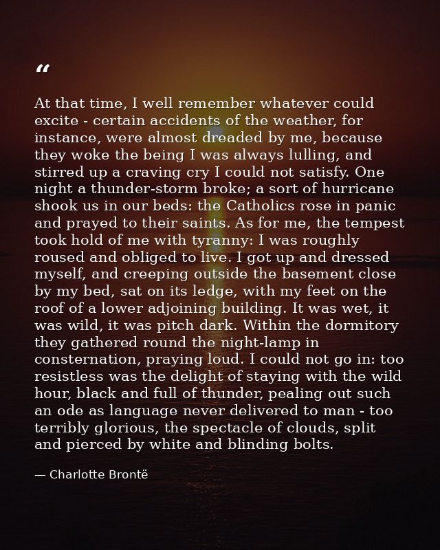 At that time, I well remember whatever could excite - certain accidents of the weather, for instance, were almost dreade — Charlotte Brontë