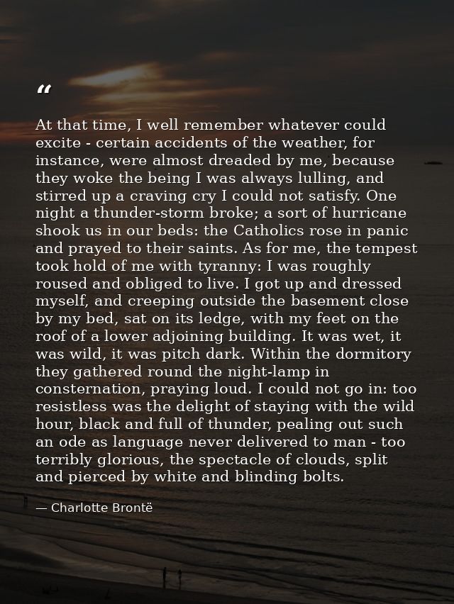 At that time, I well remember whatever could excite - certain accidents of the weather, for instance, were almost dreade — Charlotte Brontë