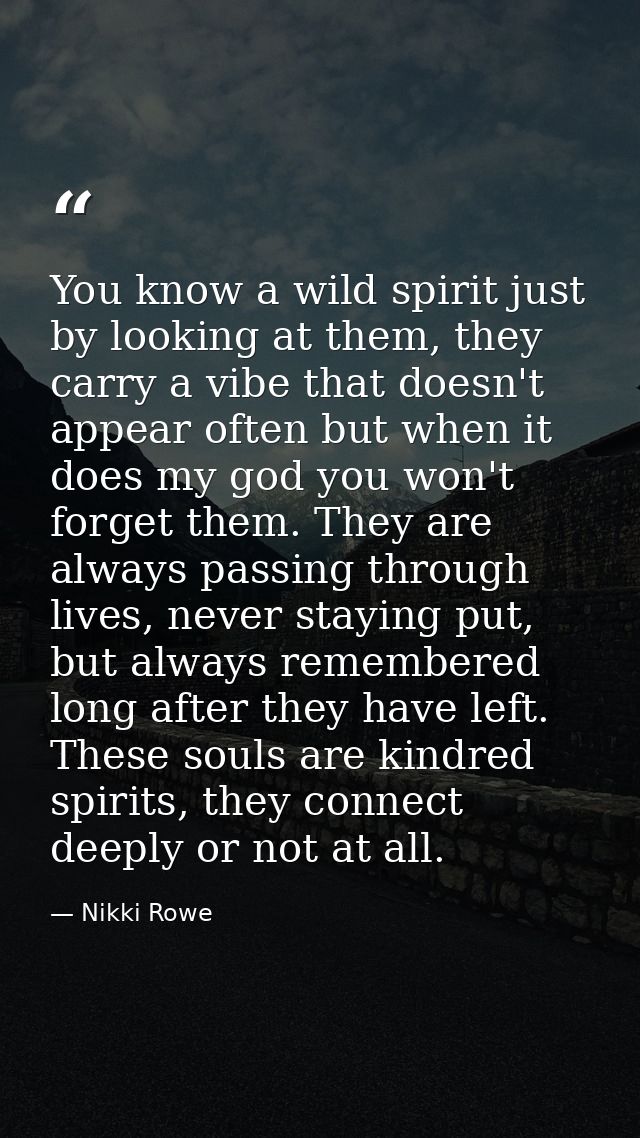 You know a wild spirit just by looking at them, they carry a vibe that doesn't appear often but when it does my god you  — Nikki Rowe
