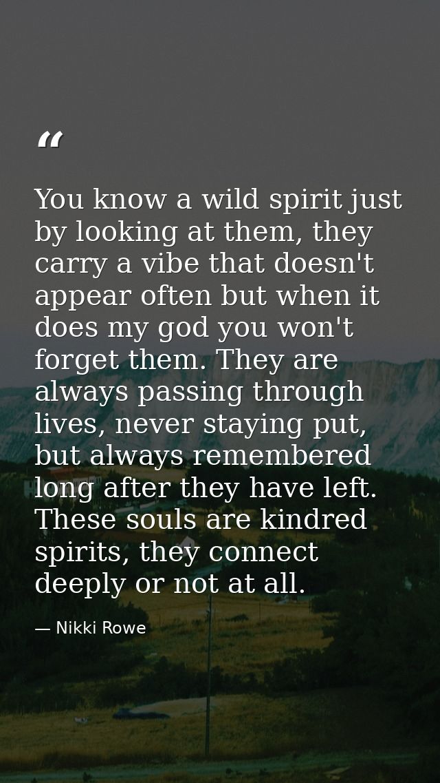 You know a wild spirit just by looking at them, they carry a vibe that doesn't appear often but when it does my god you  — Nikki Rowe