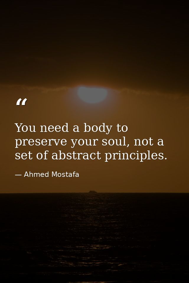 You need a body to preserve your soul, not a set of abstract principles. — Ahmed Mostafa