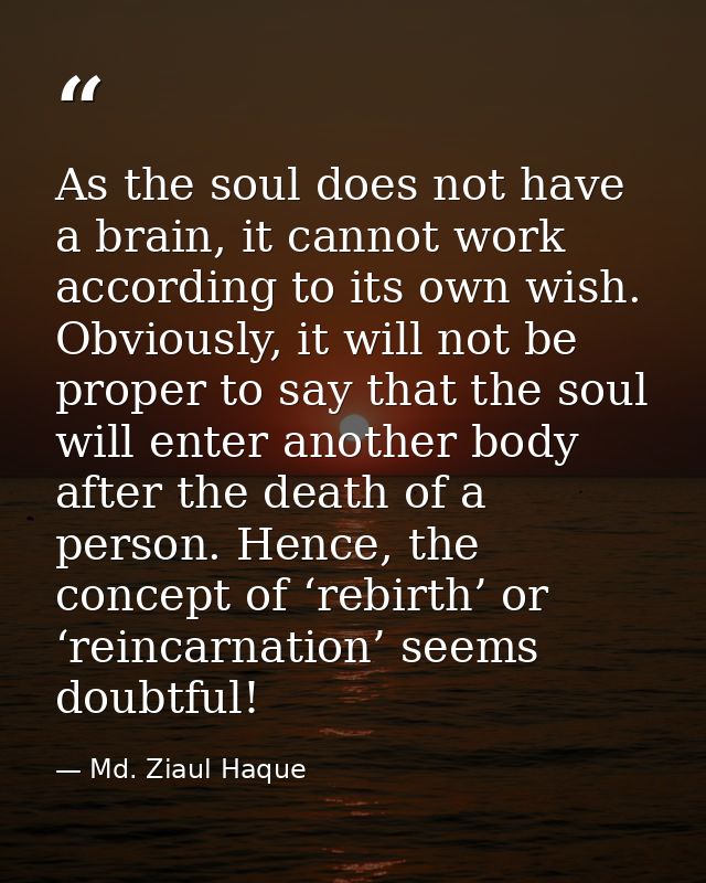 As the soul does not have a brain, it cannot work according to its own wish. Obviously, it will not be proper to say tha — Md. Ziaul Haque