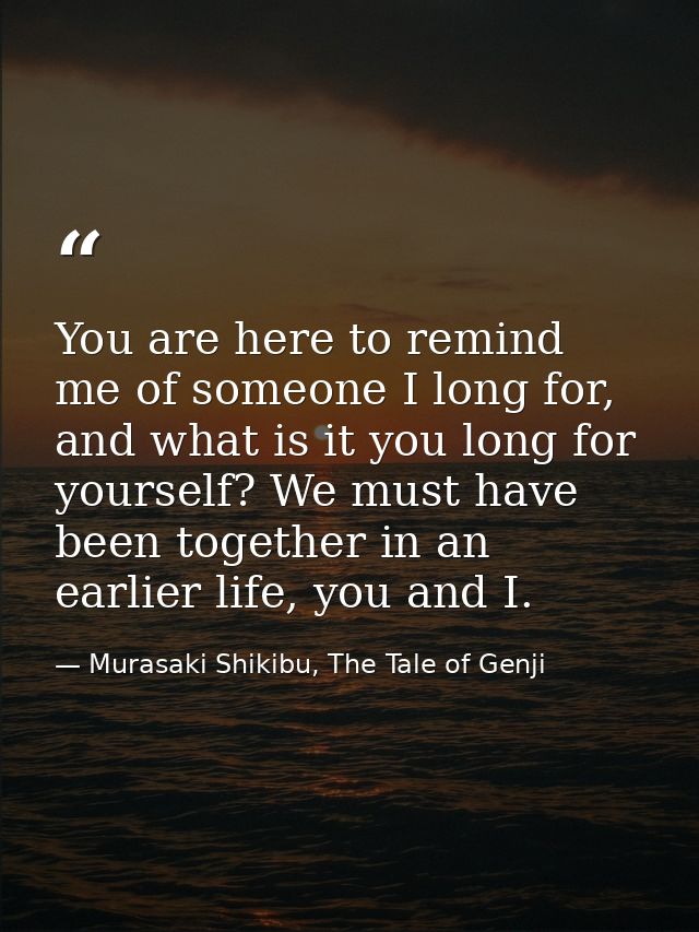 You are here to remind me of someone I long for, and what is it you long for yourself? We must have been together in an  — Murasaki Shikibu, The Tale of Genji