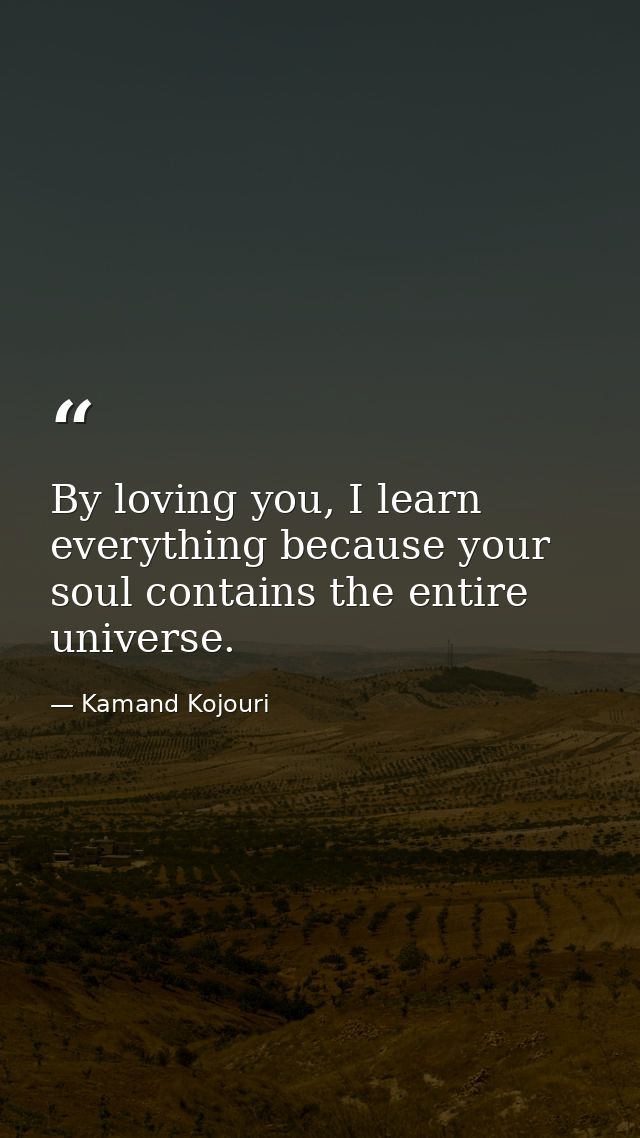 By loving you, I learn everything because your soul contains the entire universe. — Kamand Kojouri