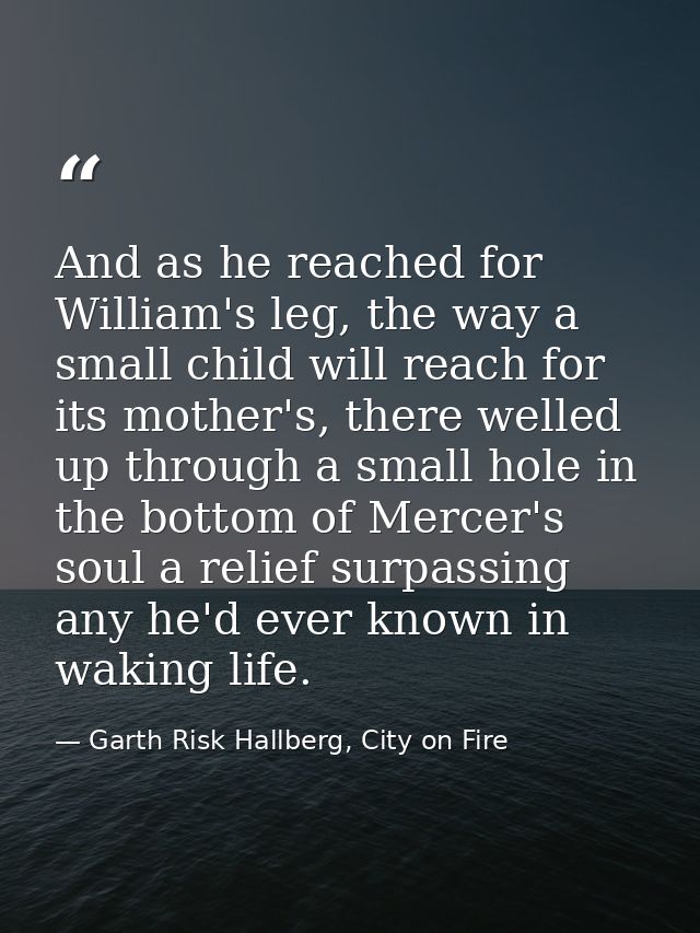 And as he reached for William's leg, the way a small child will reach for its mother's, there welled up through a small  — Garth Risk Hallberg, City on Fire