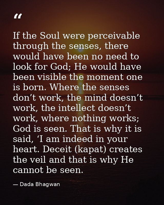 If the Soul were perceivable through the senses, there would have been no need to look for God; He would have been visib — Dada Bhagwan