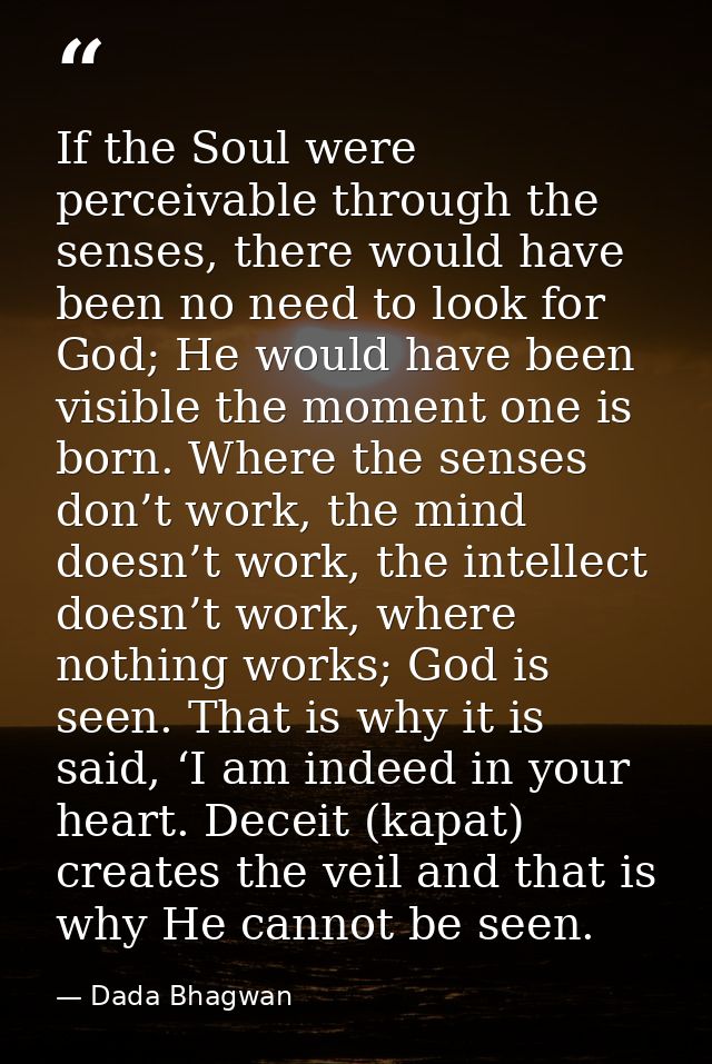 If the Soul were perceivable through the senses, there would have been no need to look for God; He would have been visib — Dada Bhagwan