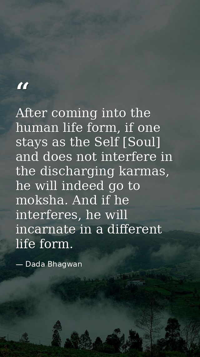 After coming into the human life form, if one stays as the Self [Soul] and does not interfere in the discharging karmas, — Dada Bhagwan