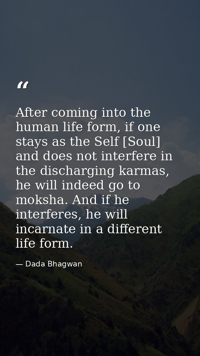 After coming into the human life form, if one stays as the Self [Soul] and does not interfere in the discharging karmas, — Dada Bhagwan