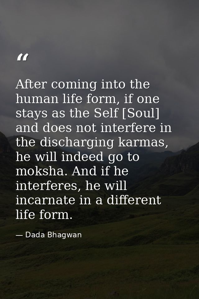 After coming into the human life form, if one stays as the Self [Soul] and does not interfere in the discharging karmas, — Dada Bhagwan