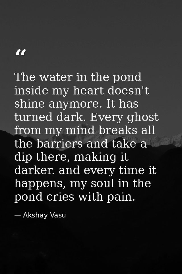 The water in the pond inside my heart doesn't shine anymore. It has turned dark. Every ghost from my mind breaks all the — Akshay Vasu