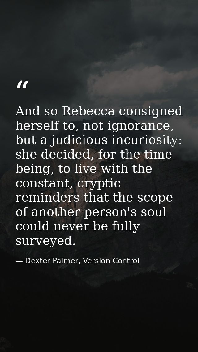 And so Rebecca consigned herself to, not ignorance, but a judicious incuriosity: she decided, for the time being, to liv — Dexter Palmer, Version Control