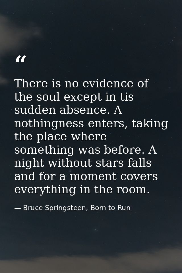 There is no evidence of the soul except in tis sudden absence. A nothingness enters, taking the place where something wa — Bruce Springsteen, Born to Run