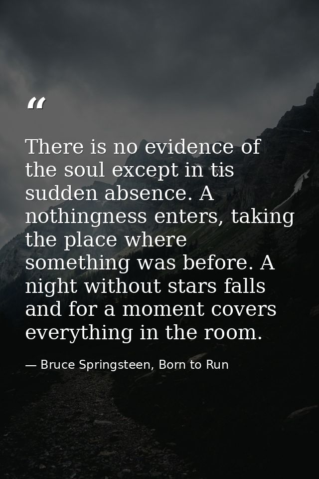 There is no evidence of the soul except in tis sudden absence. A nothingness enters, taking the place where something wa — Bruce Springsteen, Born to Run