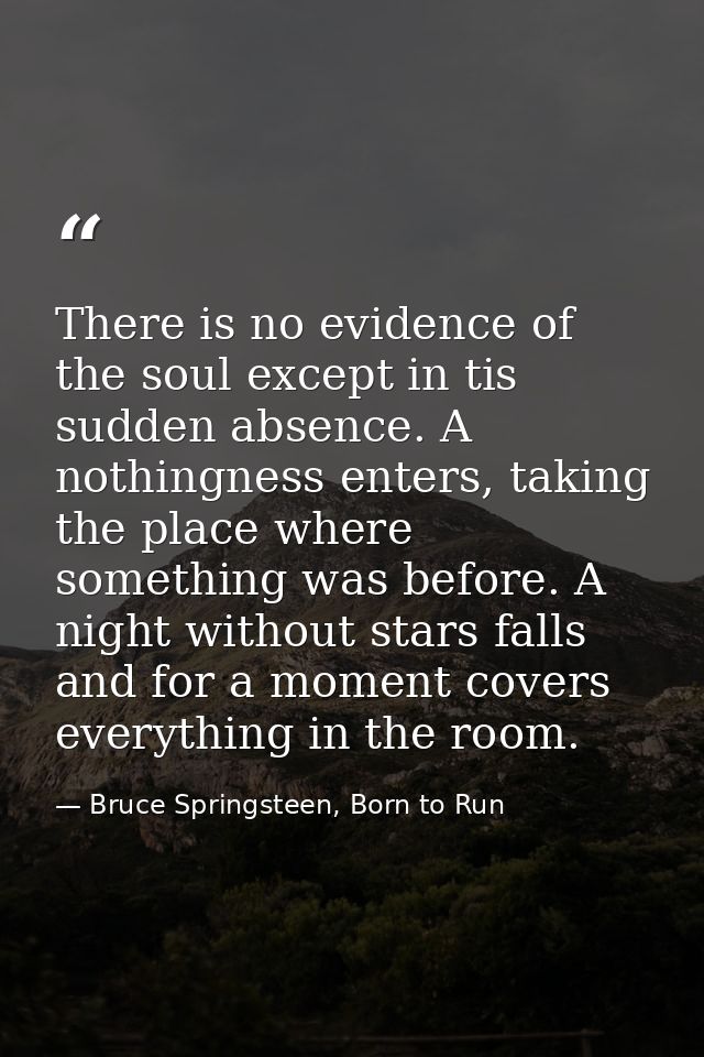 There is no evidence of the soul except in tis sudden absence. A nothingness enters, taking the place where something wa — Bruce Springsteen, Born to Run