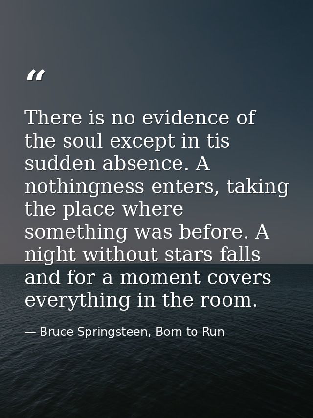 There is no evidence of the soul except in tis sudden absence. A nothingness enters, taking the place where something wa — Bruce Springsteen, Born to Run