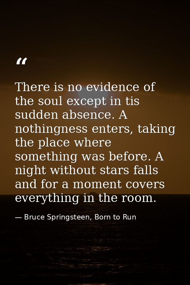 There is no evidence of the soul except in tis sudden absence. A nothingness enters, taking the place where something wa — Bruce Springsteen, Born to Run