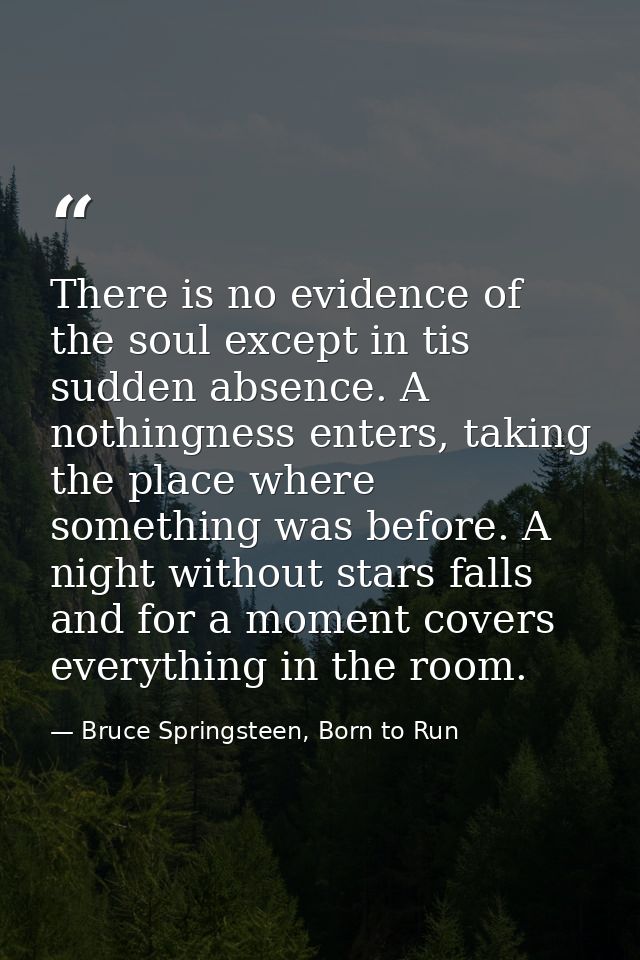 There is no evidence of the soul except in tis sudden absence. A nothingness enters, taking the place where something wa — Bruce Springsteen, Born to Run
