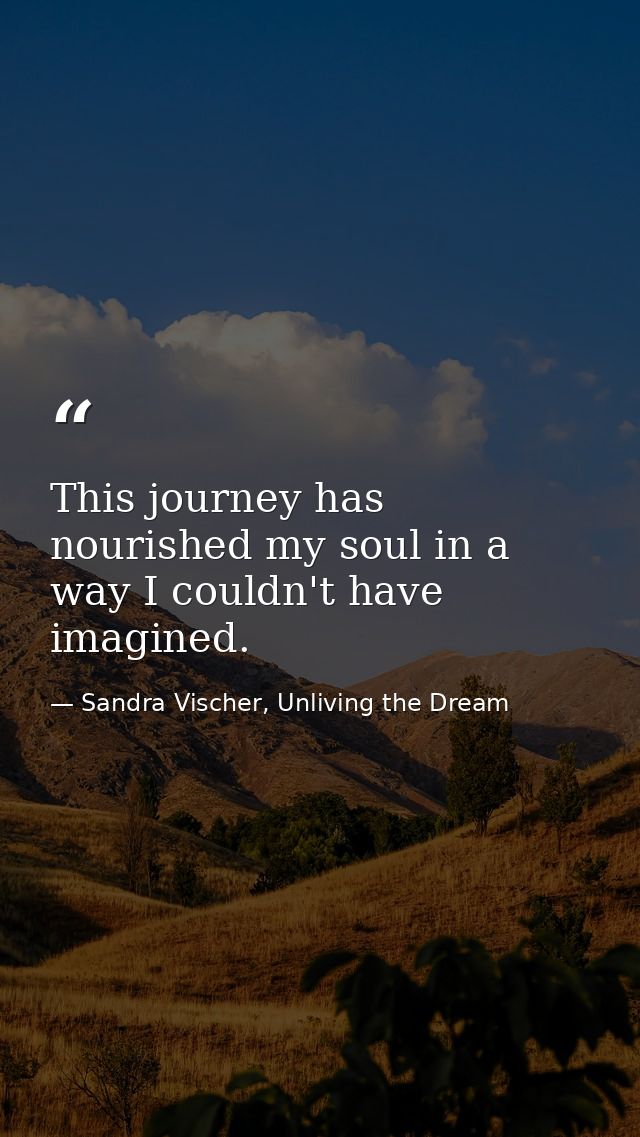 This journey has nourished my soul in a way I couldn't have imagined. — Sandra Vischer, Unliving the Dream