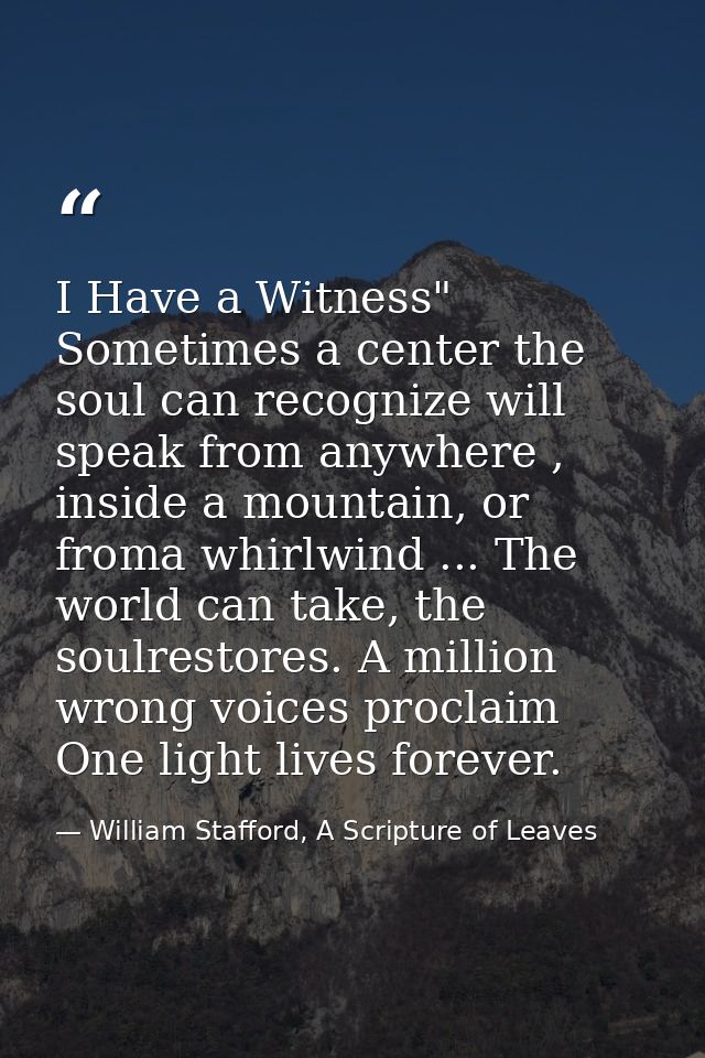 I Have a Witness" Sometimes a center the soul can recognize will speak from anywhere , inside a mountain, or froma whirl — William Stafford, A Scripture of Leaves