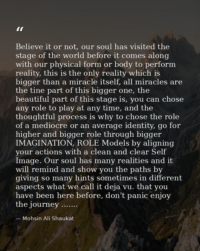Believe it or not, our soul has visited the stage of the world before it comes along with our physical form or body to p — Mohsin Ali Shaukat