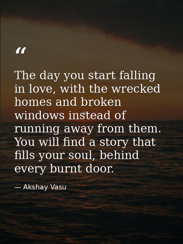 The day you start falling in love, with the wrecked homes and broken windows instead of running away from them. You will — Akshay Vasu