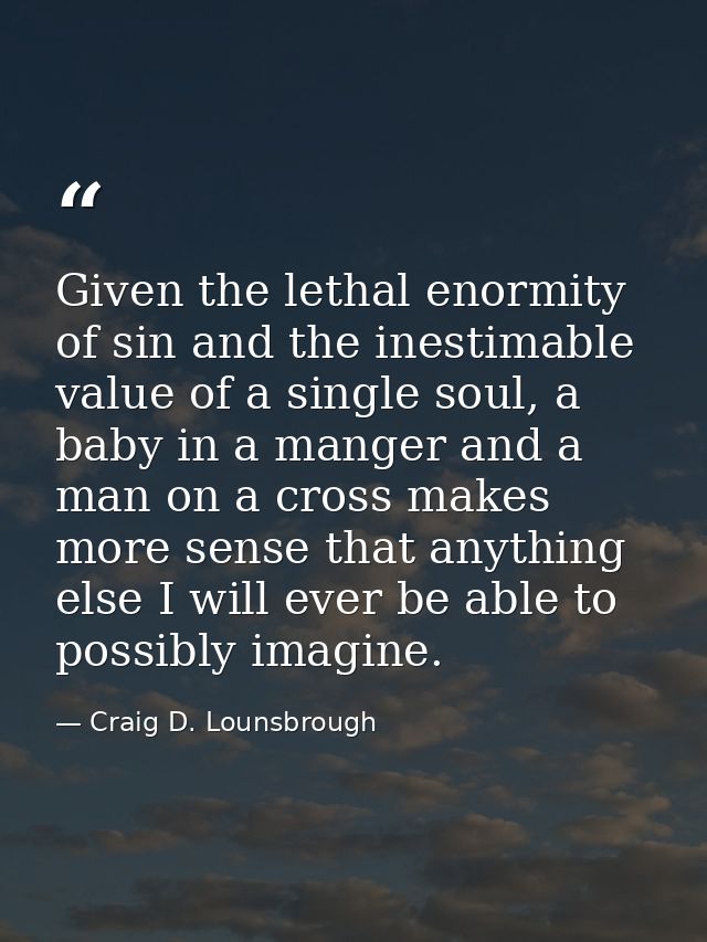 Given the lethal enormity of sin and the inestimable value of a single soul, a baby in a manger and a man on a cross mak — Craig D. Lounsbrough