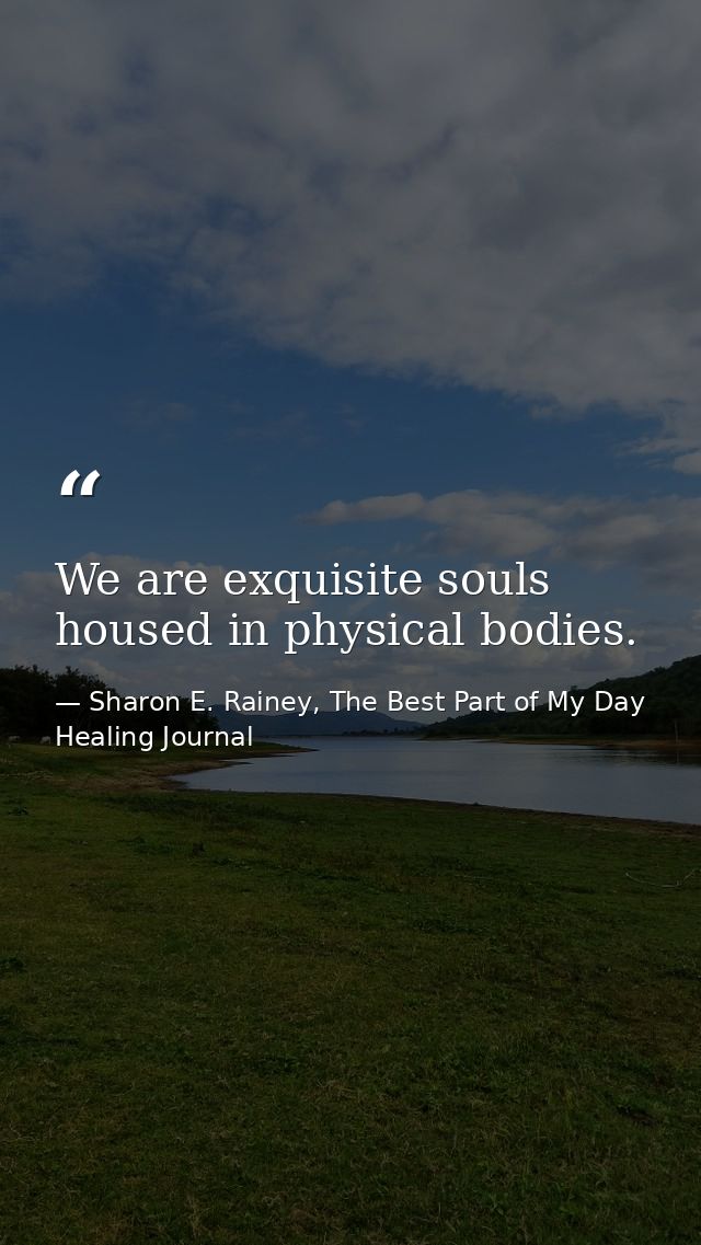 We are exquisite souls housed in physical bodies. — Sharon E. Rainey, The Best Part of My Day Healing Journal