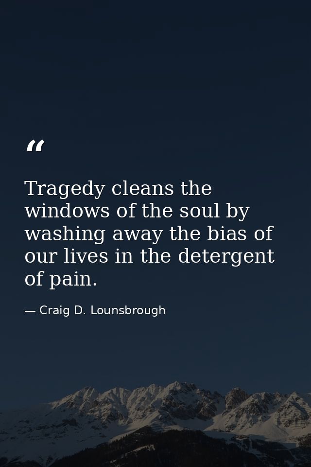 Tragedy cleans the windows of the soul by washing away the bias of our lives in the detergent of pain. — Craig D. Lounsbrough