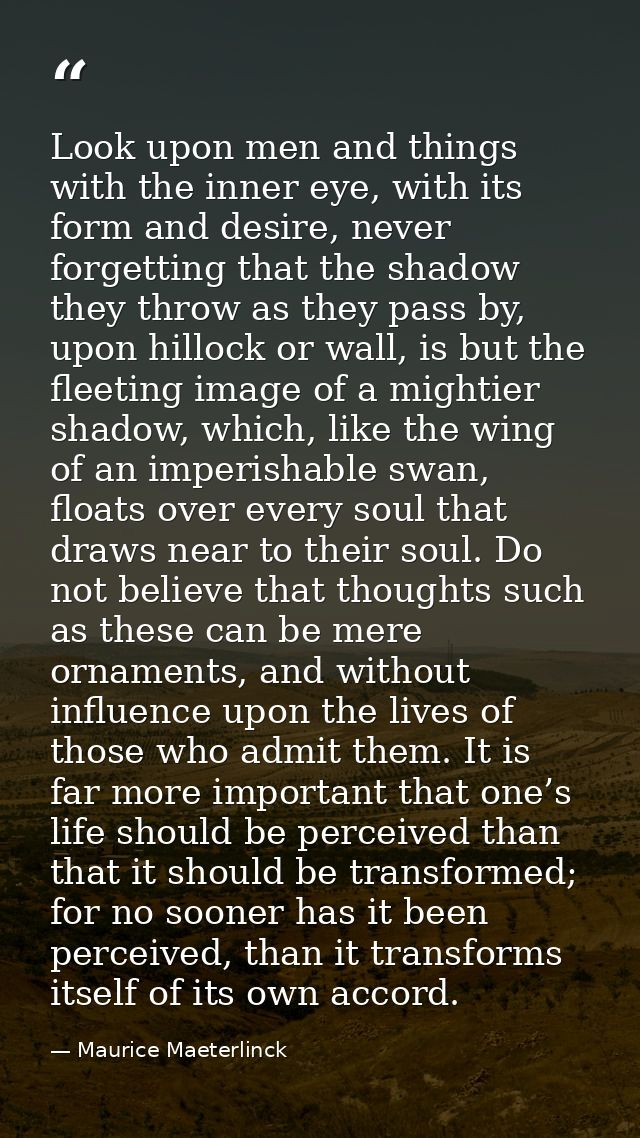 Look upon men and things with the inner eye, with its form and desire, never forgetting that the shadow they throw as th — Maurice Maeterlinck