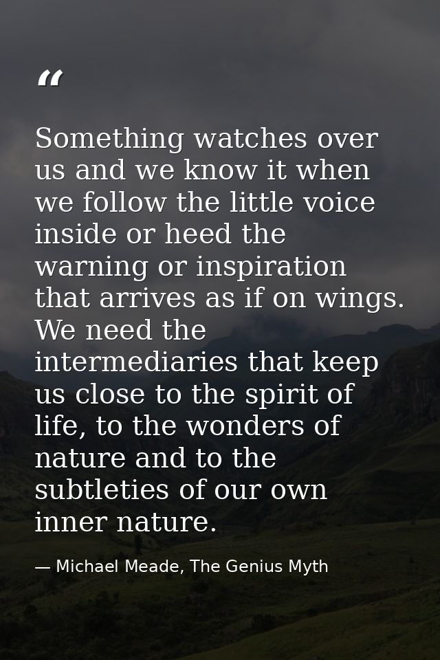 Something watches over us and we know it when we follow the little voice inside or heed the warning or inspiration that  — Michael Meade, The Genius Myth