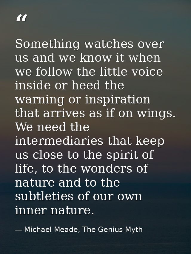 Something watches over us and we know it when we follow the little voice inside or heed the warning or inspiration that  — Michael Meade, The Genius Myth