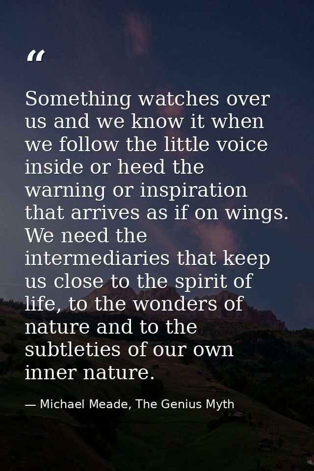 Something watches over us and we know it when we follow the little voice inside or heed the warning or inspiration that  — Michael Meade, The Genius Myth