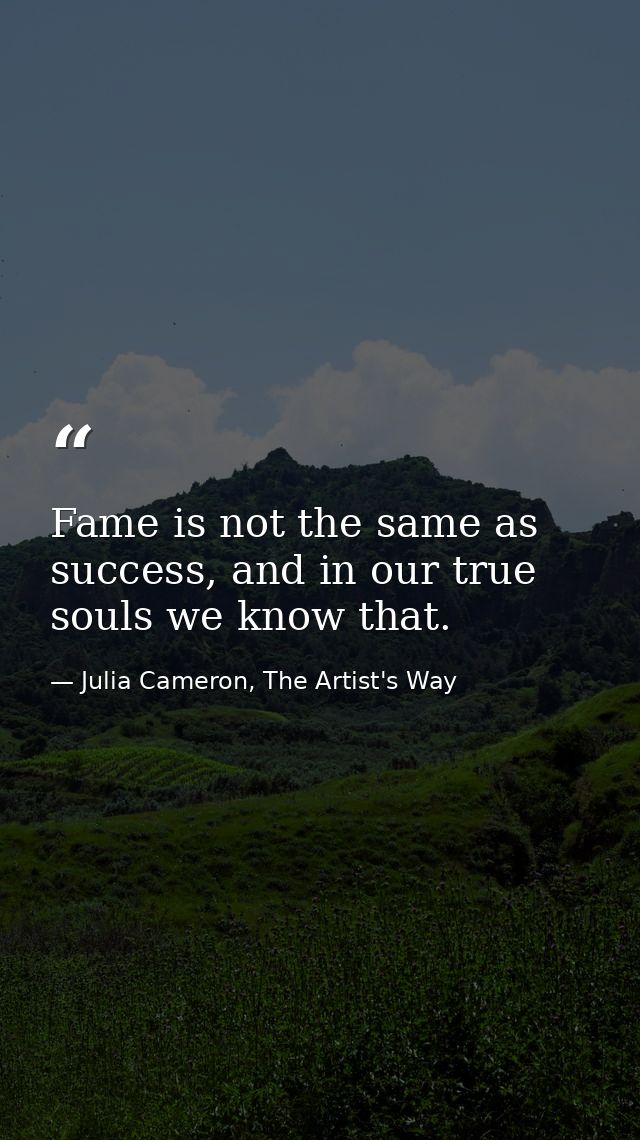 Fame is not the same as success, and in our true souls we know that. — Julia Cameron, The Artist's Way