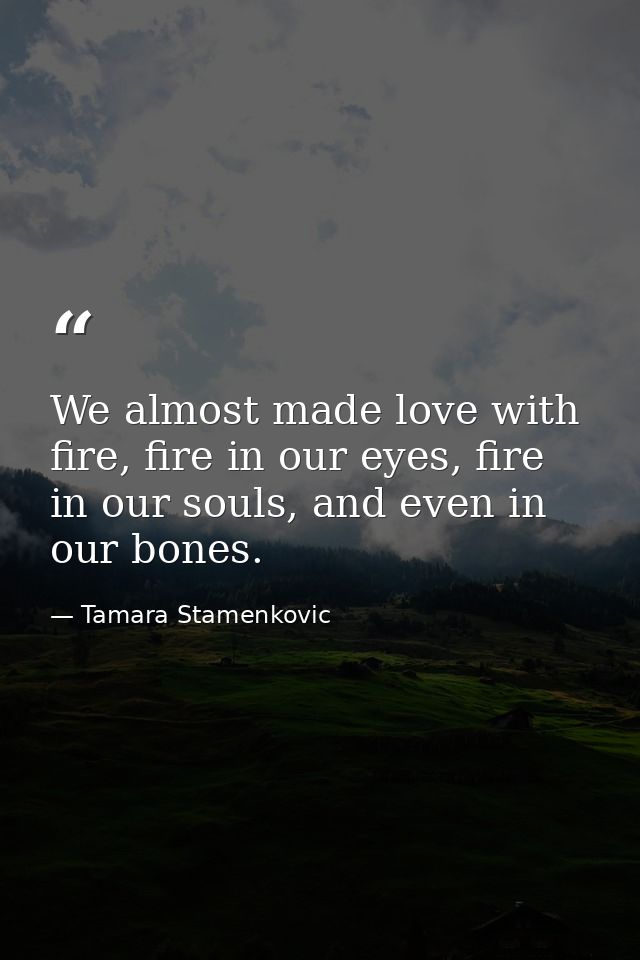 We almost made love with fire, fire in our eyes, fire in our souls, and even in our bones. — Tamara Stamenkovic