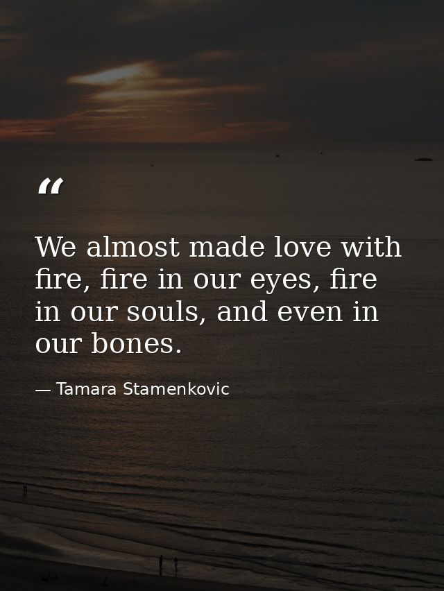 We almost made love with fire, fire in our eyes, fire in our souls, and even in our bones. — Tamara Stamenkovic