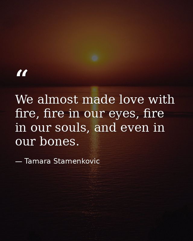 We almost made love with fire, fire in our eyes, fire in our souls, and even in our bones. — Tamara Stamenkovic