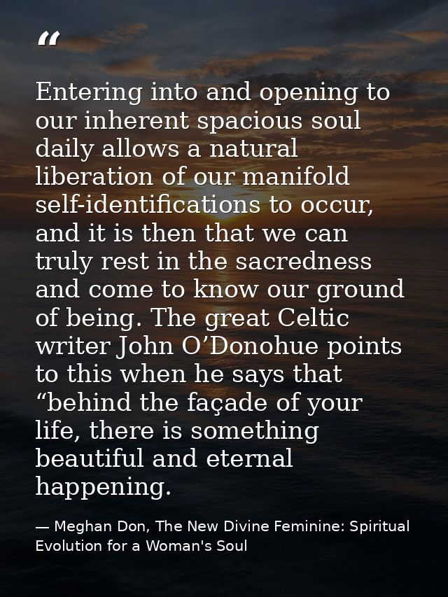 Entering into and opening to our inherent spacious soul daily allows a natural liberation of our manifold self-identific — Meghan Don, The New Divine Feminine: Spiritual Evolution for a Woman's Soul