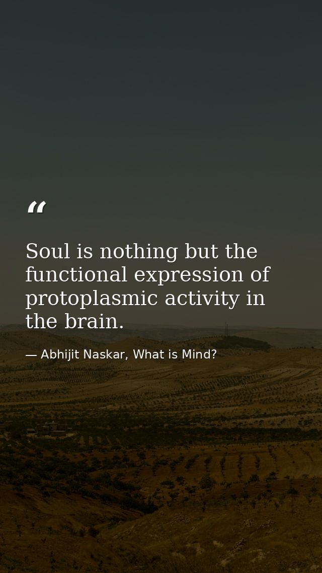 Soul is nothing but the functional expression of protoplasmic activity in the brain. — Abhijit Naskar, What is Mind?