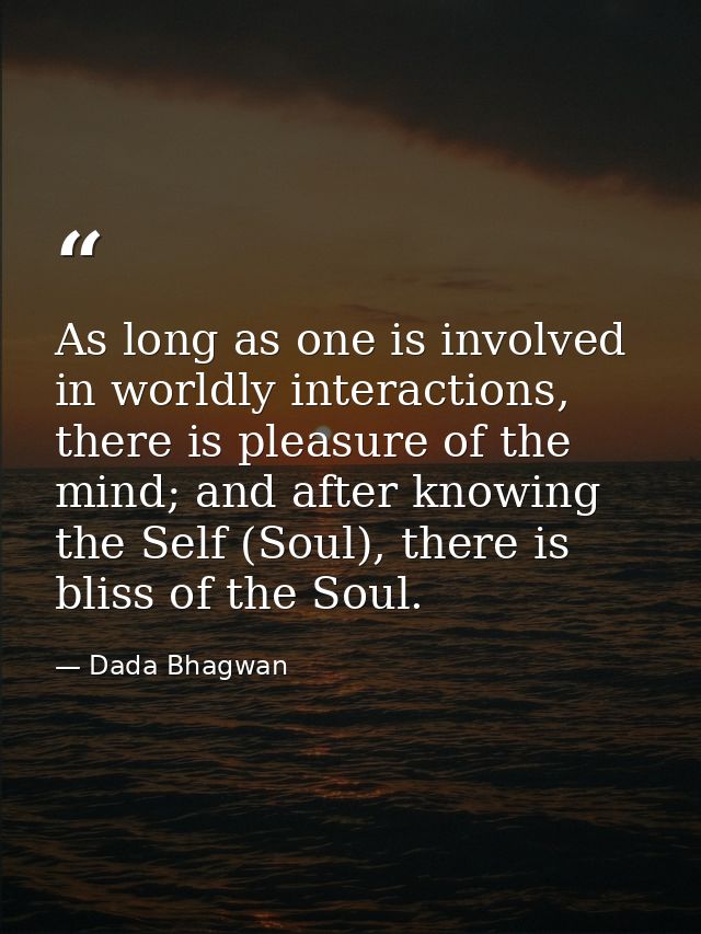 As long as one is involved in worldly interactions, there is pleasure of the mind; and after knowing the Self (Soul), th — Dada Bhagwan