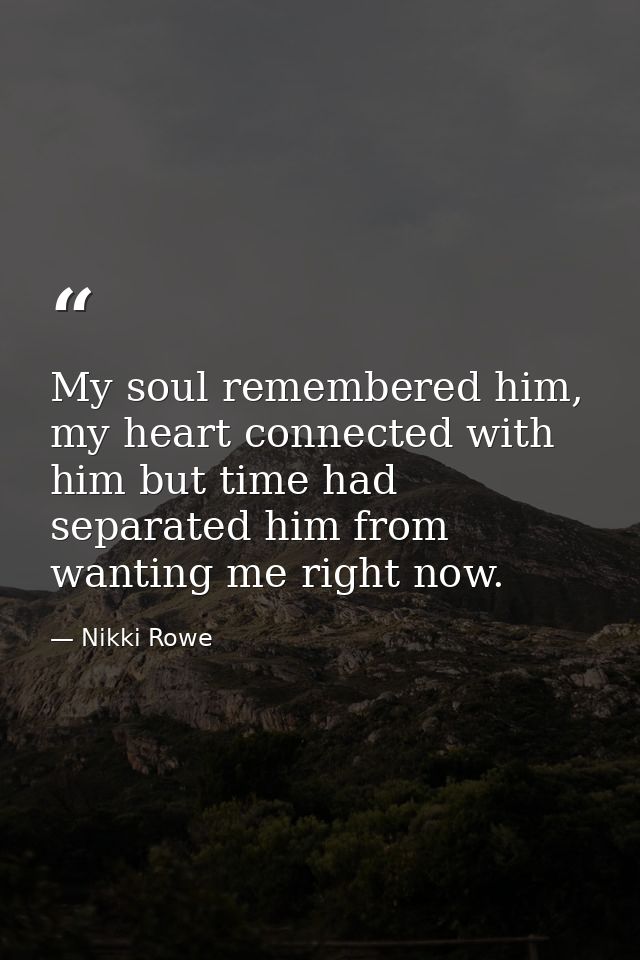 My soul remembered him, my heart connected with him but time had separated him from wanting me right now. — Nikki Rowe