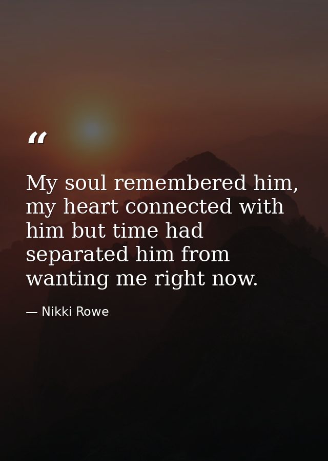 My soul remembered him, my heart connected with him but time had separated him from wanting me right now. — Nikki Rowe